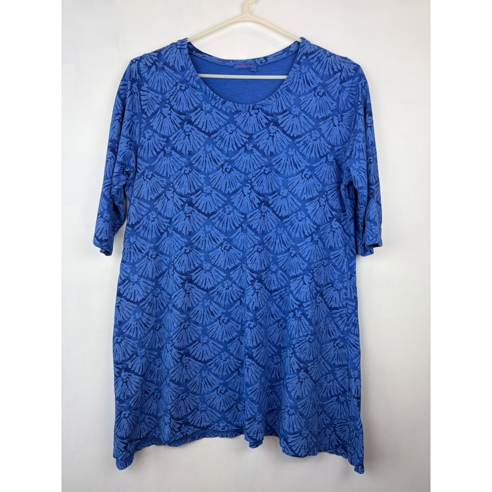 Fresh Produce Womens 3X Blue Floral Cotton T-Shirt Dress Pocket USA Comfort Vaca